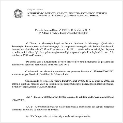 Portaria DIMEL/INMETRO 62:2012 - Situação: Em vigor