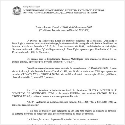 Portaria INMETRO/DIMEL 68:2012 - Situação: Revisto