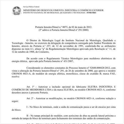 Portaria INMETRO/DIMEL 73:2012 - Situação: Revisto