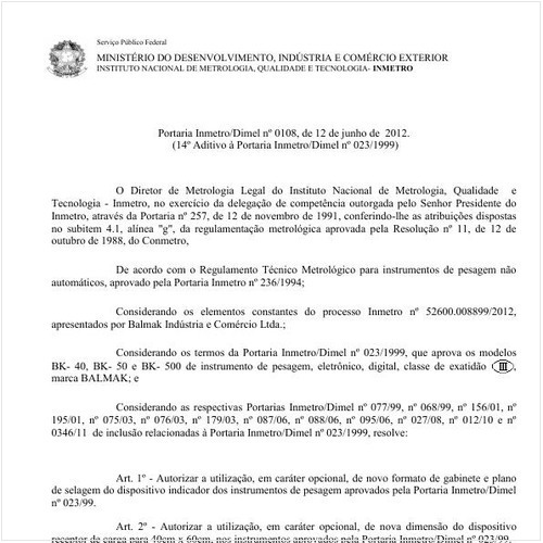 Portaria INMETRO/DIMEL 108:2012 - Situação: Revisto
