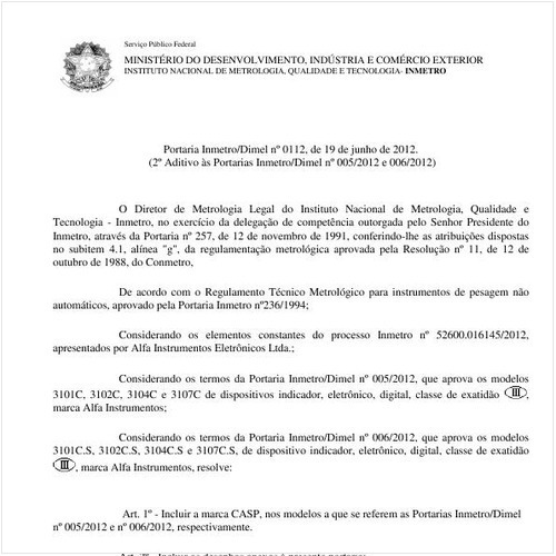 Portaria DIMEL/INMETRO 112:2012 - Situação: Em vigor
