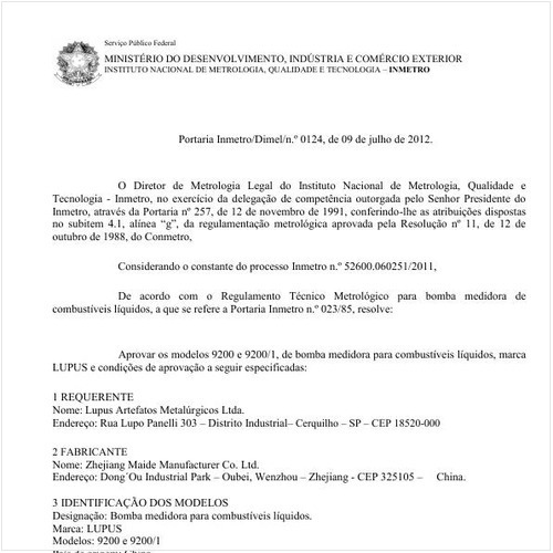 Portaria DIMEL/INMETRO 124:2012 - Situação: Em vigor