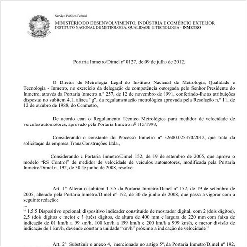 Portaria DIMEL/INMETRO 127:2012 - Situação: Em vigor