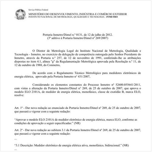 Portaria DIMEL/INMETRO 131:2012 - Situação: Revisto