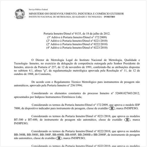 Portaria DIMEL/INMETRO 135:2012 - Situação: Em vigor