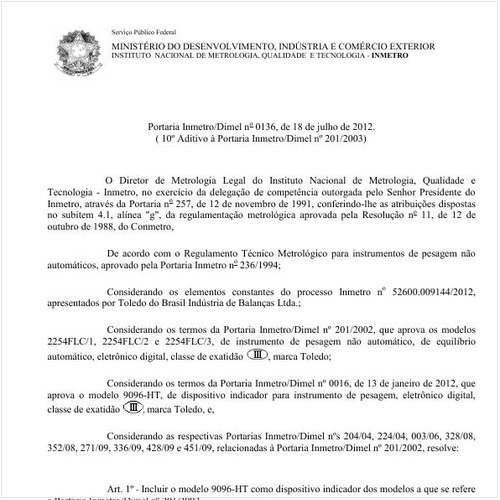 Portaria DIMEL/INMETRO 136:2012 - Situação: Revisto