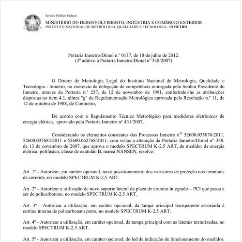 Portaria DIMEL/INMETRO 137:2012 - Situação: Revisto