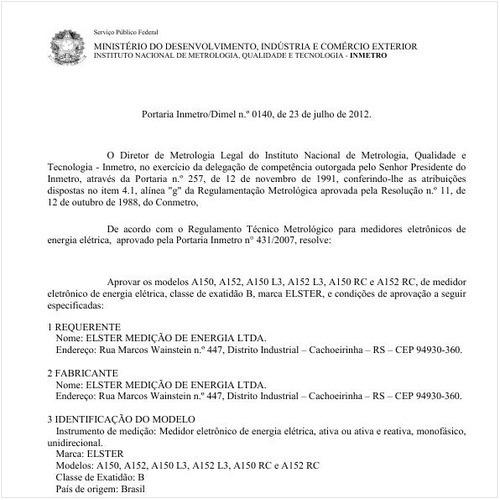 Portaria DIMEL/INMETRO 140:2012 - Situação: Em vigor