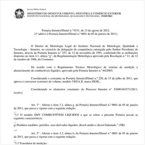 Portaria DIMEL/INMETRO 151:2012 - Situação: Em vigor