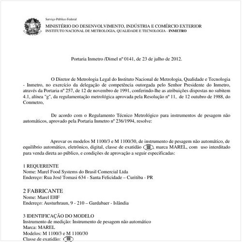 Portaria DIMEL/INMETRO 141:2012 - Situação: Em vigor