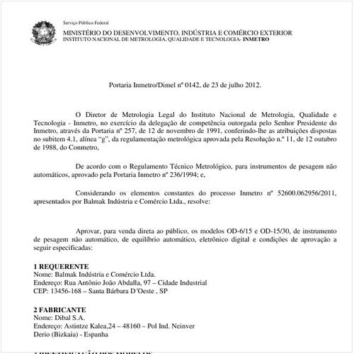 Portaria DIMEL/INMETRO 142:2012 - Situação: Revisto