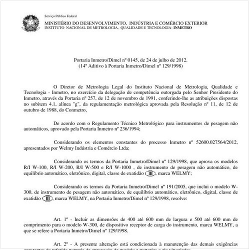 Portaria DIMEL/INMETRO 145:2012 - Situação: Revisto