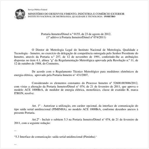 Portaria DIMEL/INMETRO 155:2012 - Situação: Em vigor