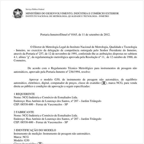 Portaria DIMEL/INMETRO 165:2012 - Situação: Revisto