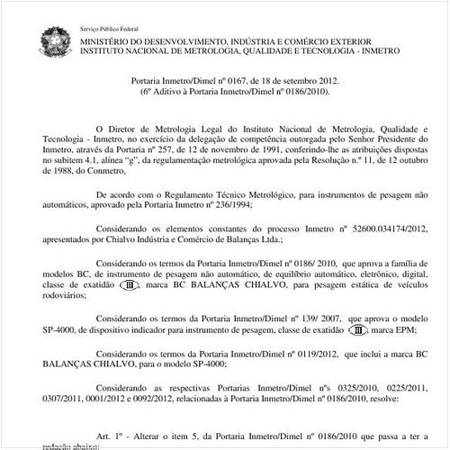 Portaria DIMEL/INMETRO 167:2012 - Situação: Em vigor