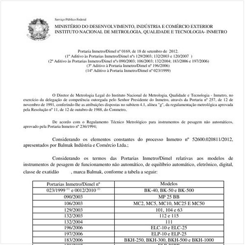 Portaria DIMEL/INMETRO 169:2012 - Situação: Revisto