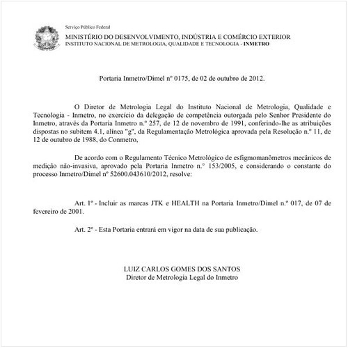 Portaria DIMEL/INMETRO 175:2012 - Situação: Em vigor