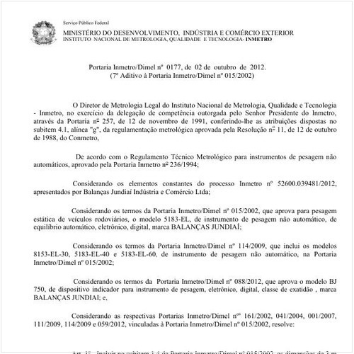 Portaria DIMEL/INMETRO 177:2012 - Situação: Em vigor