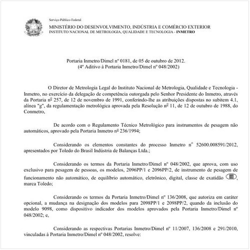 Portaria DIMEL/INMETRO 181:2012 - Situação: Revisto