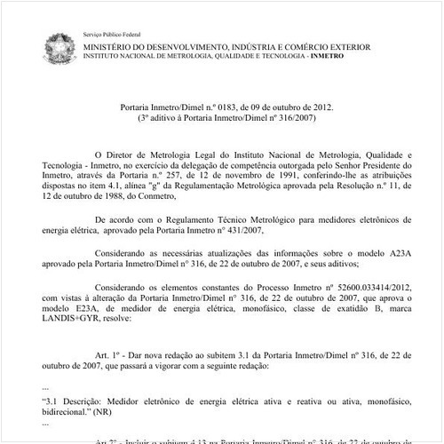 Portaria DIMEL/INMETRO 183:2012 - Situação: Em vigor