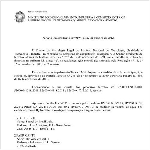 Portaria DIMEL/INMETRO 194:2012 - Situação: Revogado