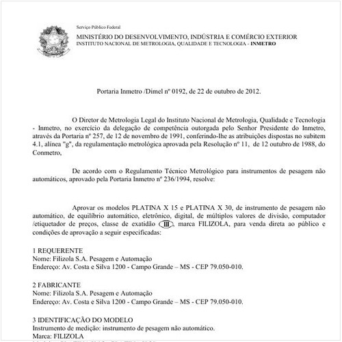 Portaria DIMEL/INMETRO 192:2012 - Situação: Em vigor