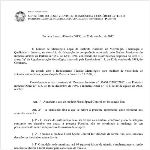 Portaria DIMEL/INMETRO 193:2012 - Situação: Em vigor
