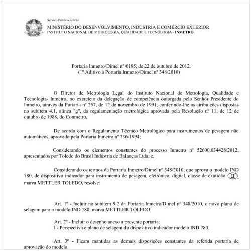 Portaria DIMEL/INMETRO 195:2012 - Situação: Em vigor