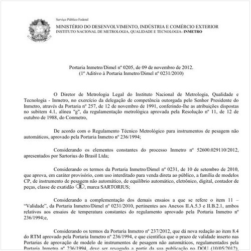 Portaria DIMEL/INMETRO 205:2012 - Situação: Em vigor