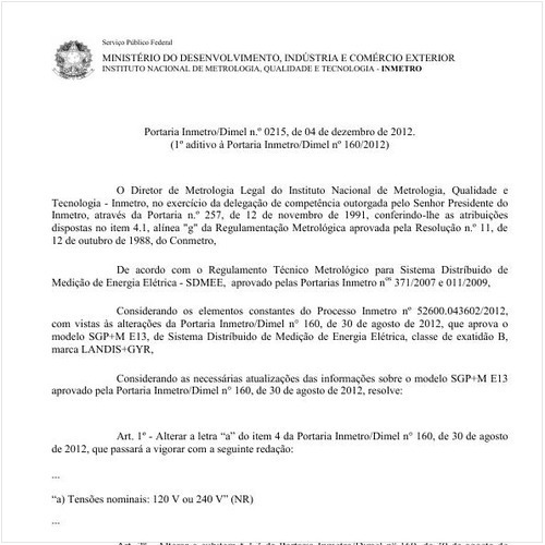 Portaria DIMEL/INMETRO 215:2012 - Situação: Revisto