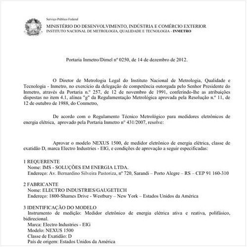 Portaria DIMEL/INMETRO 250:2012 - Situação: Em vigor
