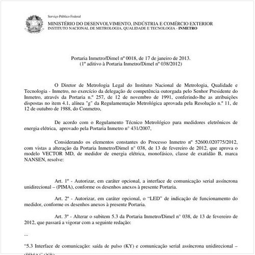 Portaria INMETRO/MDIC 18:2013 - Situação: Em vigor