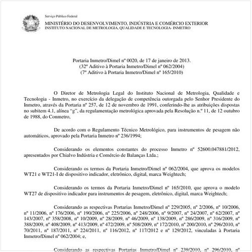 Portaria INMETRO/MDIC 20:2013 - Situação: Em vigor