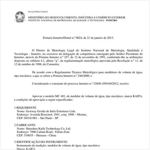 Portaria INMETRO/MDIC 24:2013 - Situação: Em vigor