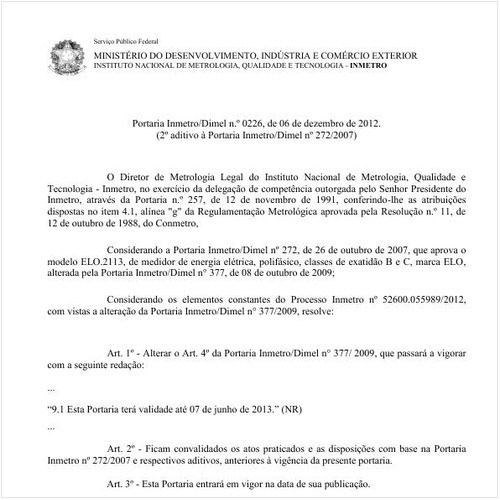 Portaria DIMEL/INMETRO 226:2012 - Situação: Revisto