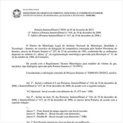 Portaria INMETRO/MDIC 34:2013 - Situação: Em vigor
