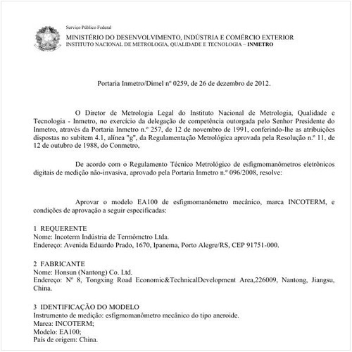 Portaria DIMEL/INMETRO 259:2012 - Situação: Revisto