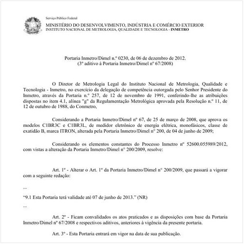 Portaria DIMEL/INMETRO 230:2012 - Situação: Revisto