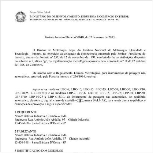 Portaria DIMEL/INMETRO 40:2013 - Situação: Em vigor