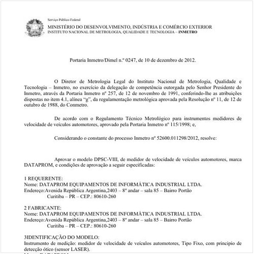 Portaria DIMEL/INMETRO 247:2012 - Situação: Em vigor