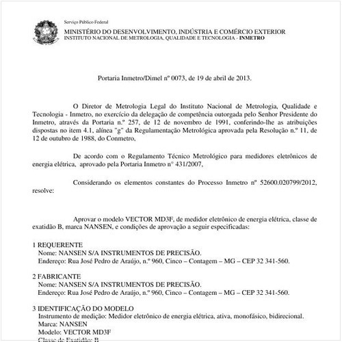 Portaria DIMEL/INMETRO 73:2013 - Situação: Revisto