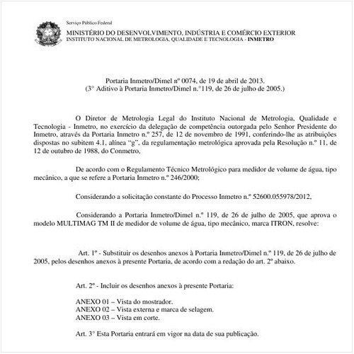 Portaria DIMEL/INMETRO 74:2013 - Situação: Em vigor
