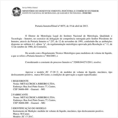 Portaria DIMEL/INMETRO 75:2013 - Situação: Em vigor