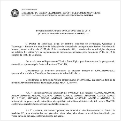 Portaria DIMEL/INMETRO 85:2013 - Situação: Revisto