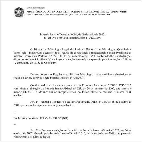Portaria DIMEL/INMETRO 91:2013 - Situação: Prazo de validade expirado