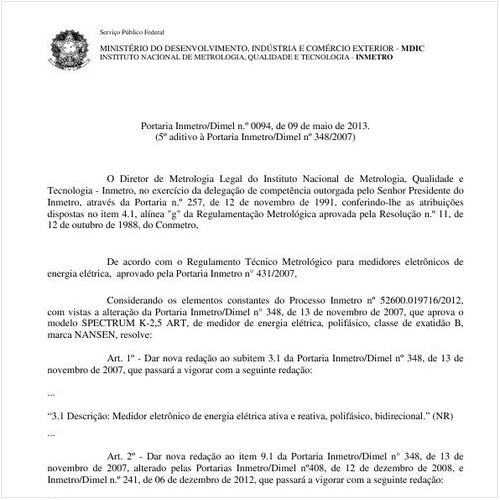 Portaria DIMEL/INMETRO 94:2013 - Situação: Revisto