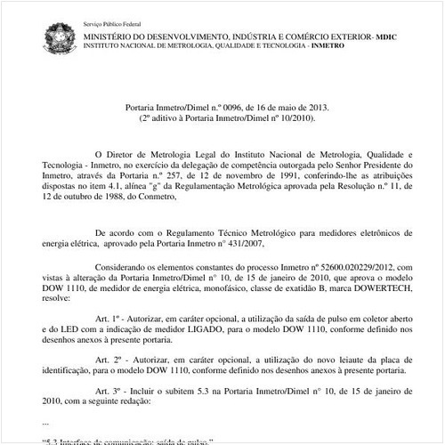 Portaria DIMEL/INMETRO 96:2013 - Situação: Revisto
