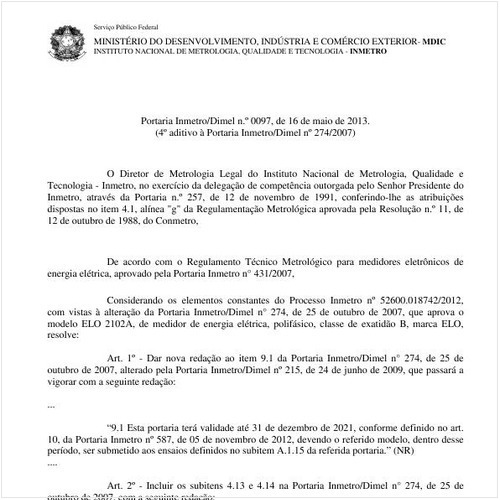 Portaria DIMEL/INMETRO 97:2013 - Situação: Prazo de validade expirado