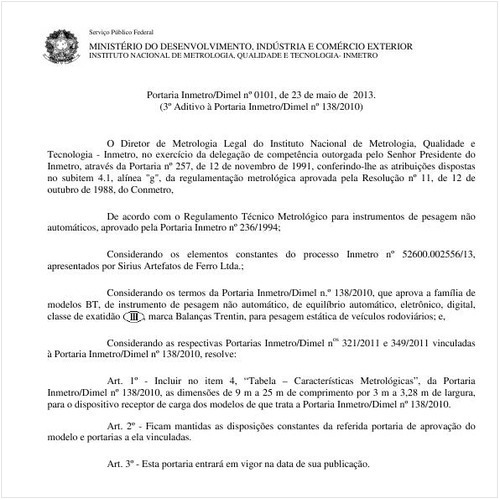 Portaria DIMEL/INMETRO 101:2013 - Situação: Em vigor