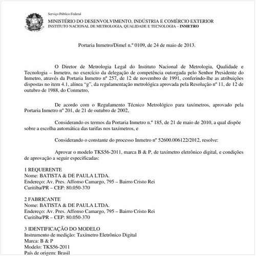 Portaria DIMEL/INMETRO 109:2013 - Situação: Revisto